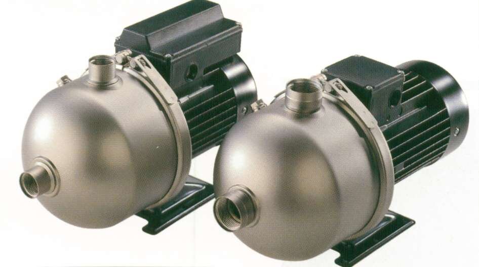 Stainless-steel centrifugal pumps — the kind Express Lawn Sprinklers installs for East Texas lake-fed sprinkler systems